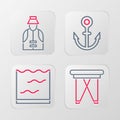 Set line Folding chair, Aquarium, Anchor and Fisherman icon. Vector