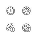 Set line Football betting money, American football, Casino chip with dollar and chips icon. Vector