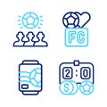 Set line Football betting money, Beer can, Fan club football and Soccer icon. Vector