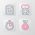 Set line Football or soccer medal, Stopwatch, Soccer football and Planning strategy concept icon. Vector Royalty Free Stock Photo