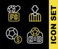 Set line Football or soccer referee, Sport mechanical scoreboard, Soccer football and Fan club icon. Vector