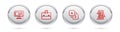Set line Foreign language online study, Briefcase, Vocabulary and Speech bubble chat. Silver circle button. Vector Royalty Free Stock Photo