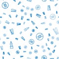 Set line Fountain pen nib, CD or DVD disk and Office stapler on seamless pattern. Vector