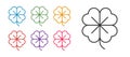 Set line Four leaf clover icon isolated on white background. Happy Saint Patrick day. Set icons colorful. Vector Royalty Free Stock Photo