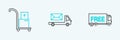 Set line Free delivery service, Hand truck and boxes and Post icon. Vector