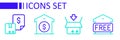 Set line Free storage, Carton cardboard box, Warehouse price and Waybill icon. Vector