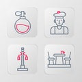 Set line French cafe, Street light, man and Perfume icon. Vector