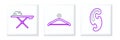 Set line French curves, Electric iron and ironing board and Hanger wardrobe icon. Vector Royalty Free Stock Photo