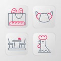 Set line French rooster, cafe, Croissant and baguette bread icon. Vector