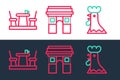 Set line French rooster, cafe and Triumphal Arch icon. Vector