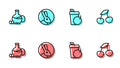 Set line Fresh smoothie, Bottle of olive oil, Rabbit and berries icon. Vector