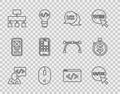 Set line Front end development, UI or UX design, Computer mouse, Site map, Mobile Apps, and Time is money icon. Vector Royalty Free Stock Photo
