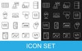 Set line Front end development, UI or UX design, Monitor and mobile, Web, Color palette guide and Keyboard icon. Vector Royalty Free Stock Photo