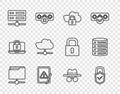 Set line FTP folder, Lock and check mark, Cloud computing lock, Tablet with exclamation, Server, Data, Web Hosting Royalty Free Stock Photo