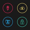 Set line FTP folder and lock, Lock, Cloud computing and Retro wall watch icon. Vector Royalty Free Stock Photo