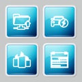 Set line FTP folder upload, Electric car, Burning candles and Calendar icon. Vector Royalty Free Stock Photo