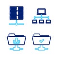 Set line FTP operation successful, folder download, Computer network and Server, Data, Web Hosting icon. Vector Royalty Free Stock Photo