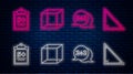 Set line Function mathematical symbol, Geometric figure Cone, Mathematics function sine and Calendar. Glowing neon icon