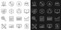 Set line Function mathematical symbol, Graph, schedule, chart, diagram, Open book, Geometric figure Cube, Computer Royalty Free Stock Photo