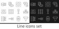 Set line Funnel or filter, Artificial intelligence AI, Computer api interface, Neural network, Processor CPU, Binary Royalty Free Stock Photo