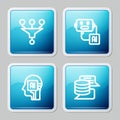 Set line Funnel or filter, Artificial intelligence robot, Humanoid and Server, Data icon. Vector Royalty Free Stock Photo