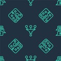 Set line Funnel or filter, Neural network and Chat bot on seamless pattern. Vector Royalty Free Stock Photo