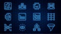 Set line Funnel or filter, Neural network, Processor CPU, Web developer programming code, Cloud technology data transfer Royalty Free Stock Photo