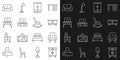 Set line Furniture nightstand, Armchair, Wardrobe, TV table, Dressing, and Rocking icon. Vector