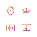 Set line Furniture nightstand, Wardrobe, Mirror and Sofa. Gradient color icons. Vector