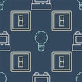 Set line Fuse, Electric light switch and Light bulb with concept of idea on seamless pattern. Vector