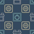 Set line Fuse, Electrical outlet and Electric light switch on seamless pattern. Vector