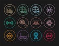 Set line 5G network, Processor, Search, Sim card rejected, Laptop with and Globe Card icon. Vector