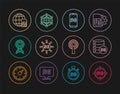 Set line 5G network, Server, Mobile with, Antenna, Globe Sim Card, and Social icon. Vector