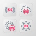 Set line 5G network, Setting, Cloud and icon. Vector