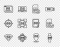 Set line 5G network, Smart watch, Sim card rejected, Processor, Location and icon. Vector Royalty Free Stock Photo