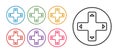 Set line Game controller or joystick for game console icon isolated on white background. Set icons colorful. Vector Royalty Free Stock Photo