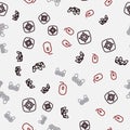 Set line Game controller or joystick, Target sport, and Computer mouse on seamless pattern. Vector Royalty Free Stock Photo