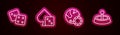 Set line Game dice, , Casino chips and roulette wheel. Glowing neon icon. Vector Royalty Free Stock Photo