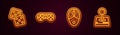 Set line Game dice, controller or joystick, Computer mouse and Joystick for arcade machine. Glowing neon icon. Vector Royalty Free Stock Photo