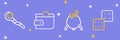 Set line Game dice, Witch cauldron, Wallet and Magic staff icon. Vector Royalty Free Stock Photo