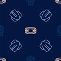 Set line Game rating with medal, Computer mouse and Portable video game console on seamless pattern. Vector Royalty Free Stock Photo