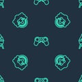 Set line Gamepad, Clown head and Barbecue grill on seamless pattern. Vector