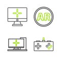 Set line Gamepad, Computer monitor, Ar, augmented reality and icon. Vector