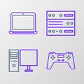 Set line Gamepad, Computer monitor, Server, Data, Web Hosting and Laptop icon. Vector Royalty Free Stock Photo