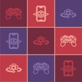 Set line Gamepad, 360 degree view and 3d modeling icon. Vector Royalty Free Stock Photo
