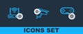 Set line Gamepad setting, Router and wi-fi and Security camera icon. Vector