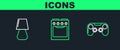 Set line Gamepad, Table lamp and Oven icon. Vector