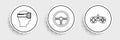 Set line Gamepad, Virtual reality glasses and Steering wheel icon. Vector Royalty Free Stock Photo