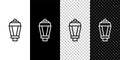 Set line Garden light lamp icon isolated on black and white,transparent background. Solar powered lamp. Lantern. Street Royalty Free Stock Photo