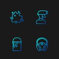 Set line Gas mask, Paint bucket, spray and gun. Gradient color icons. Vector